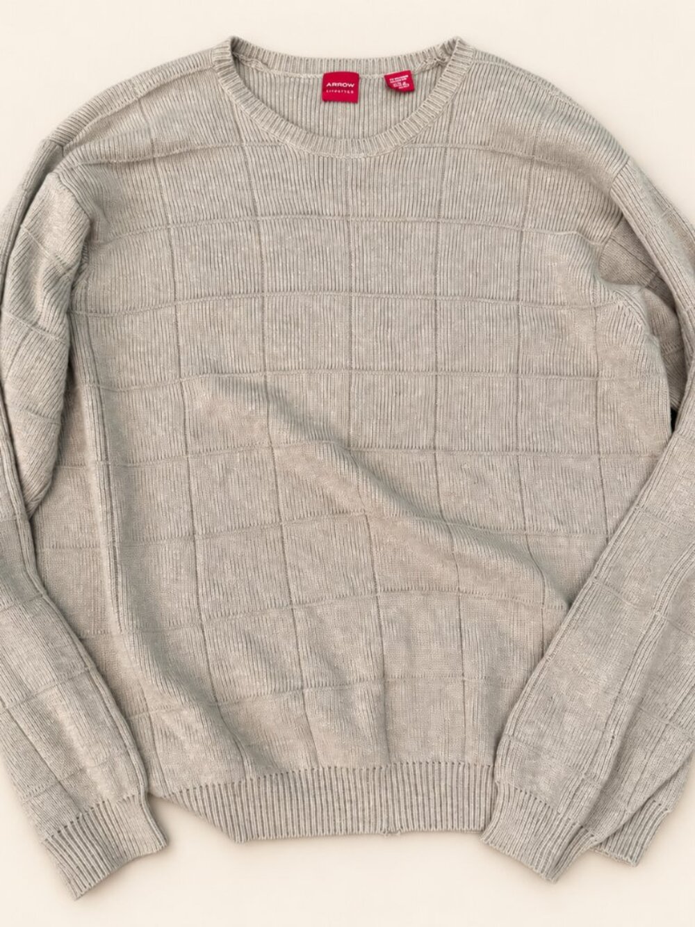 Arrow Cream Grid Knit Cotton Sweater LT